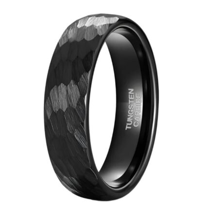 Hammered Black Tungsten Carbide Ring | Brushed Matte Band 6mm / 8mm Comfort Fit
